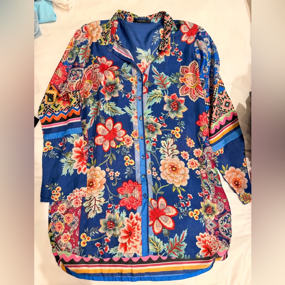 Johnny Was Blue Floral Blouse